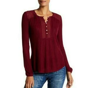 Lucky Brand Crochet Drop Needle Linen Blend Long Sleeve Henley Tee size XL